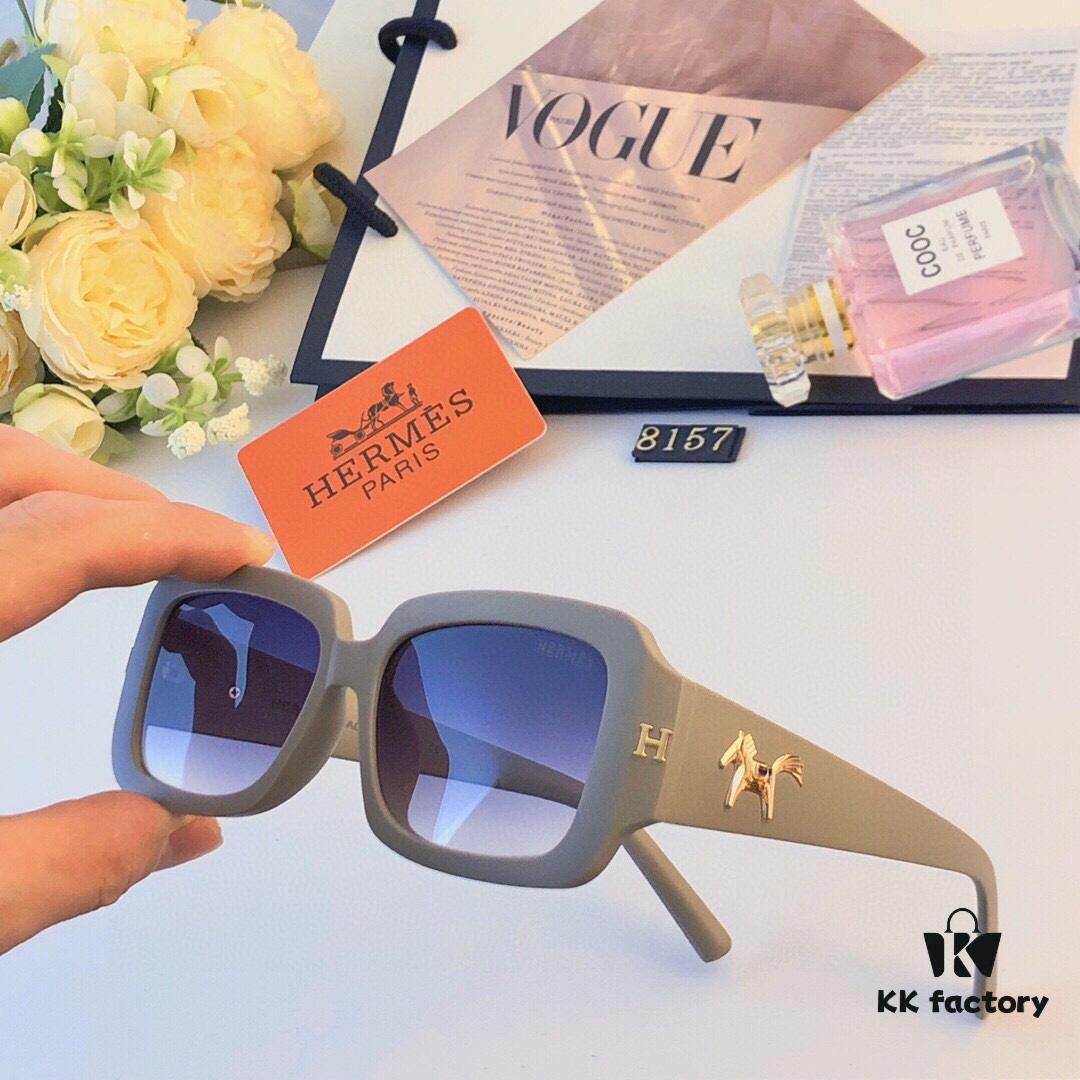 Hermes Korean-style Square Frame Minimalist Fashion Sunglasses for Women, Round Face Driving UV Protection Sun Glasses