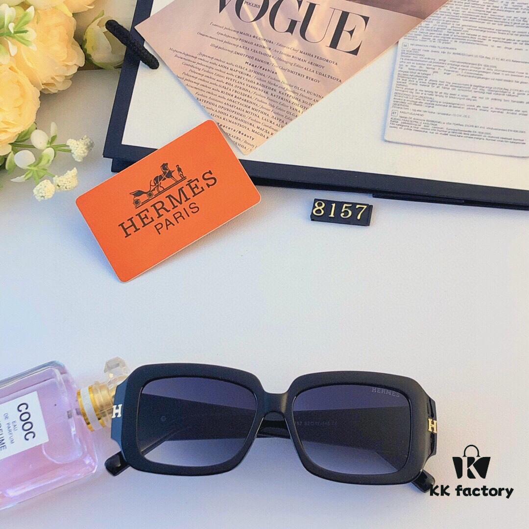 Hermes Korean-style Square Frame Minimalist Fashion Sunglasses for Women, Round Face Driving UV Protection Sun Glasses