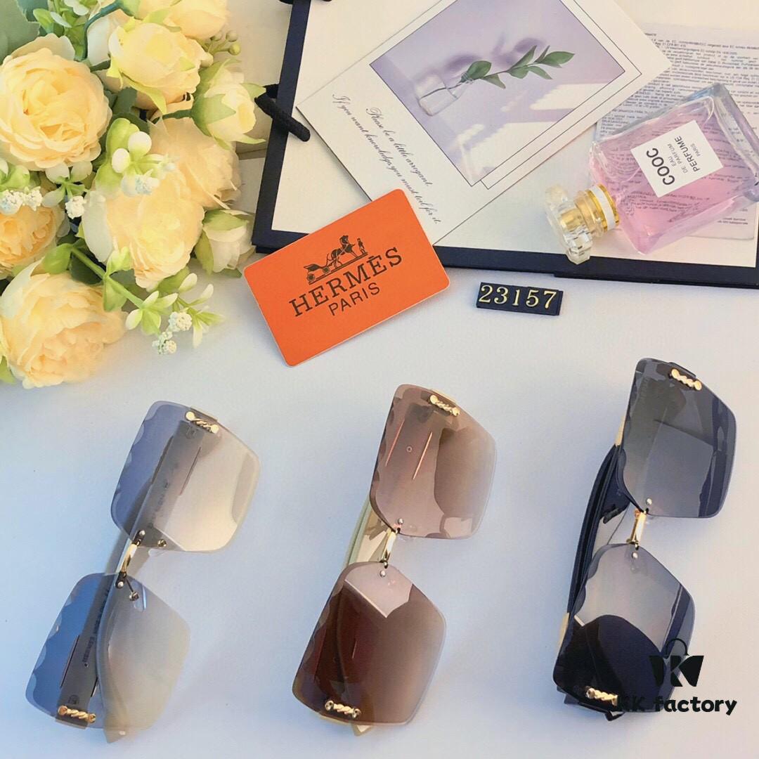 Hermes 2024 TikTok Popular Women's Fashionable Luxurious Frameless Cut-Out Oversized UV-Protective Sunglasses for Street Photography