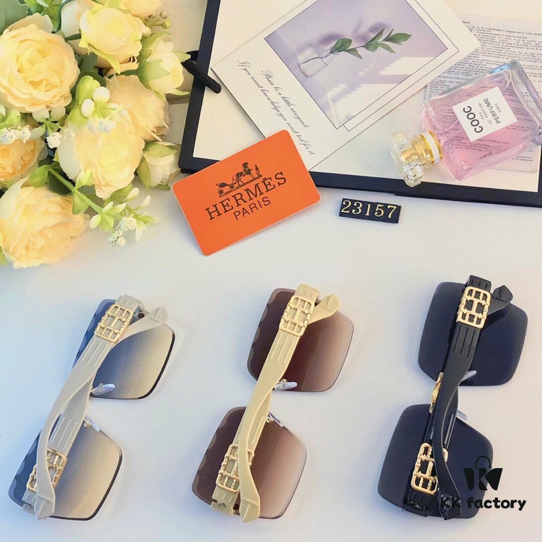 Hermes 2024 TikTok Popular Women's Fashionable Luxurious Frameless Cut-Out Oversized UV-Protective Sunglasses for Street Photography