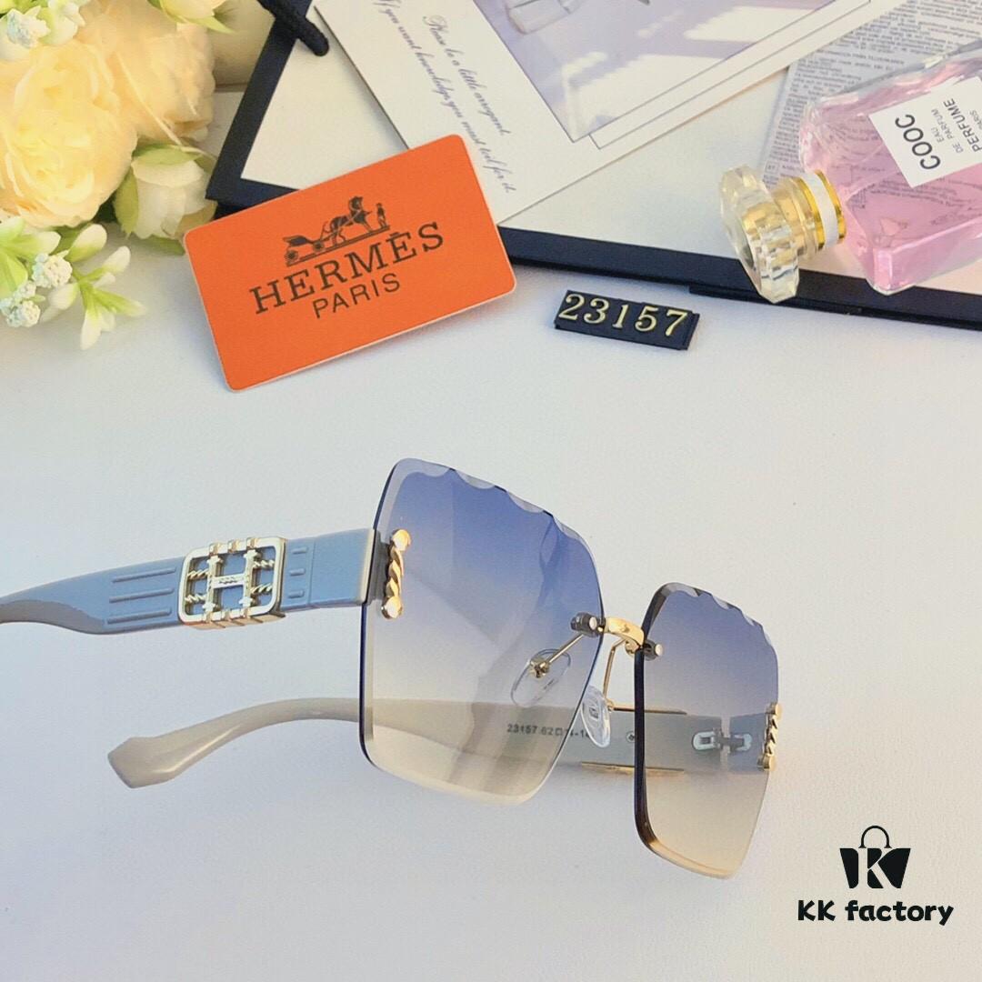 Hermes 2024 TikTok Popular Women's Fashionable Luxurious Frameless Cut-Out Oversized UV-Protective Sunglasses for Street Photography