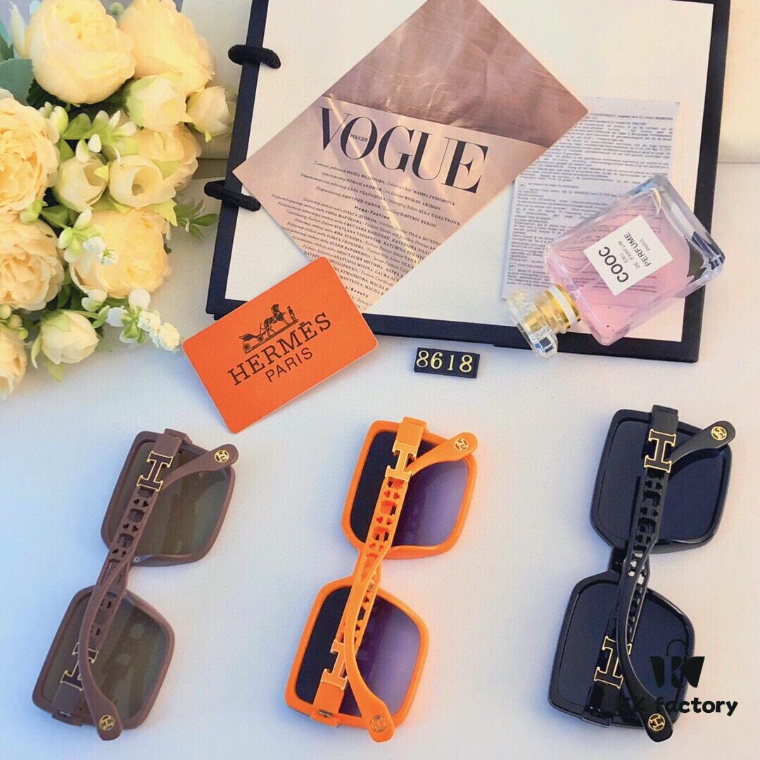 Hermes New Large-Frame Trendy Women's Sunglasses, Square Minimalist Korean Style, Face-Slimming UV Protection Driving and Street Photography Sun Glasses