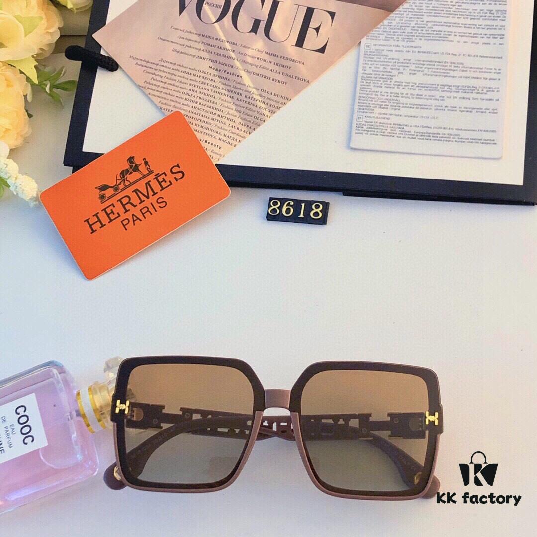 Hermes New Large-Frame Trendy Women's Sunglasses, Square Minimalist Korean Style, Face-Slimming UV Protection Driving and Street Photography Sun Glasses