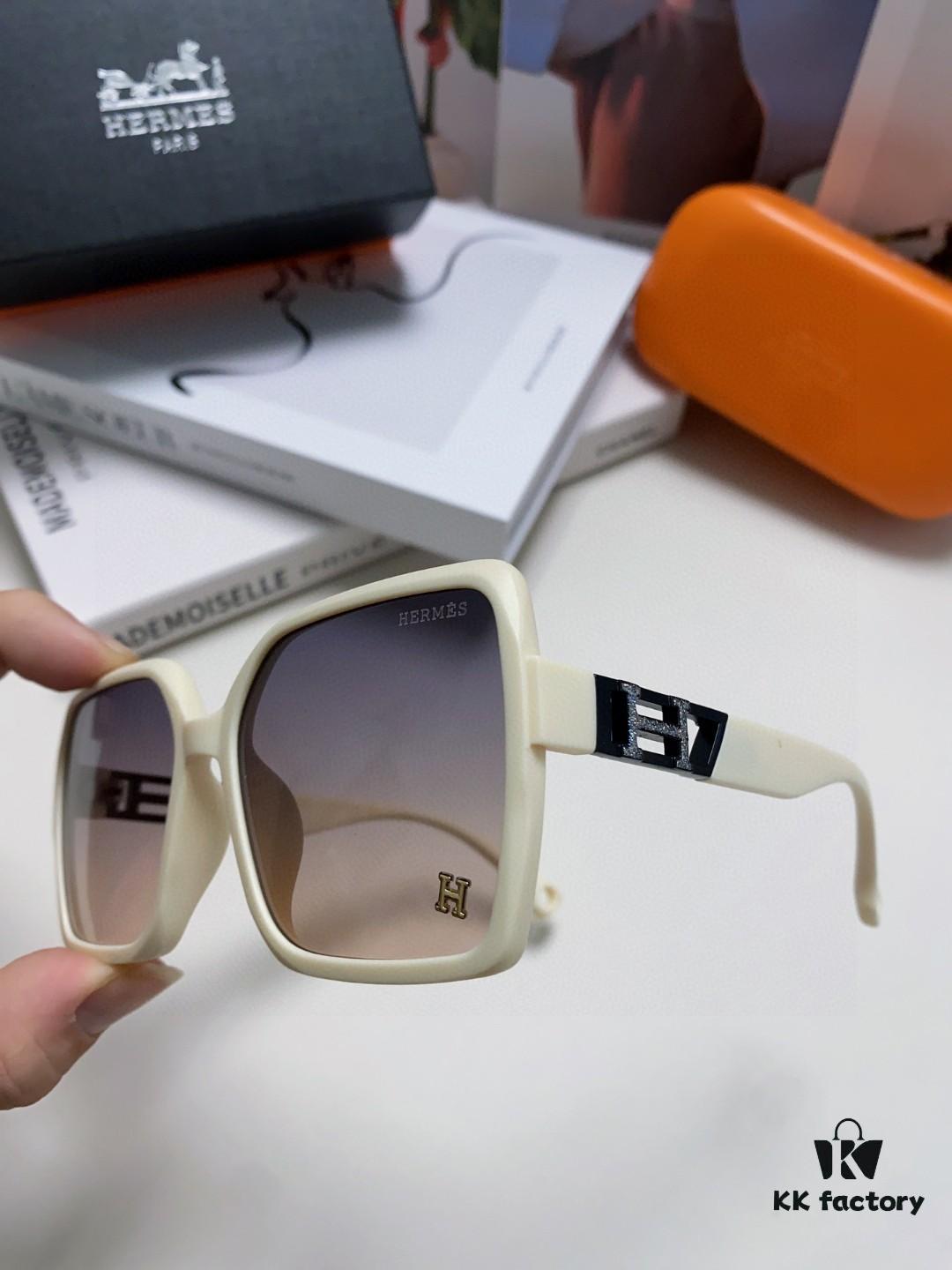 Hermes 2024 New Women's Square Oversized Sunglasses for Round Faces, Slimming UV-Protective Shades with Premium Aesthetic, Ideal for Travel and Sun Protection