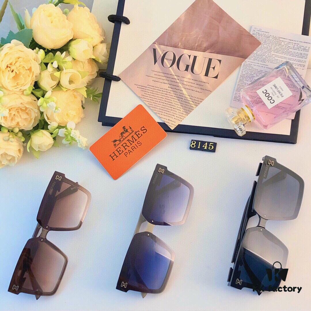 Hermes Women's Square Retro Sunglasses, Korean Style Ins High-End Fashion, Slimming for Large Faces, Trendy Celebrity Streetwear Sun Protection Glasses