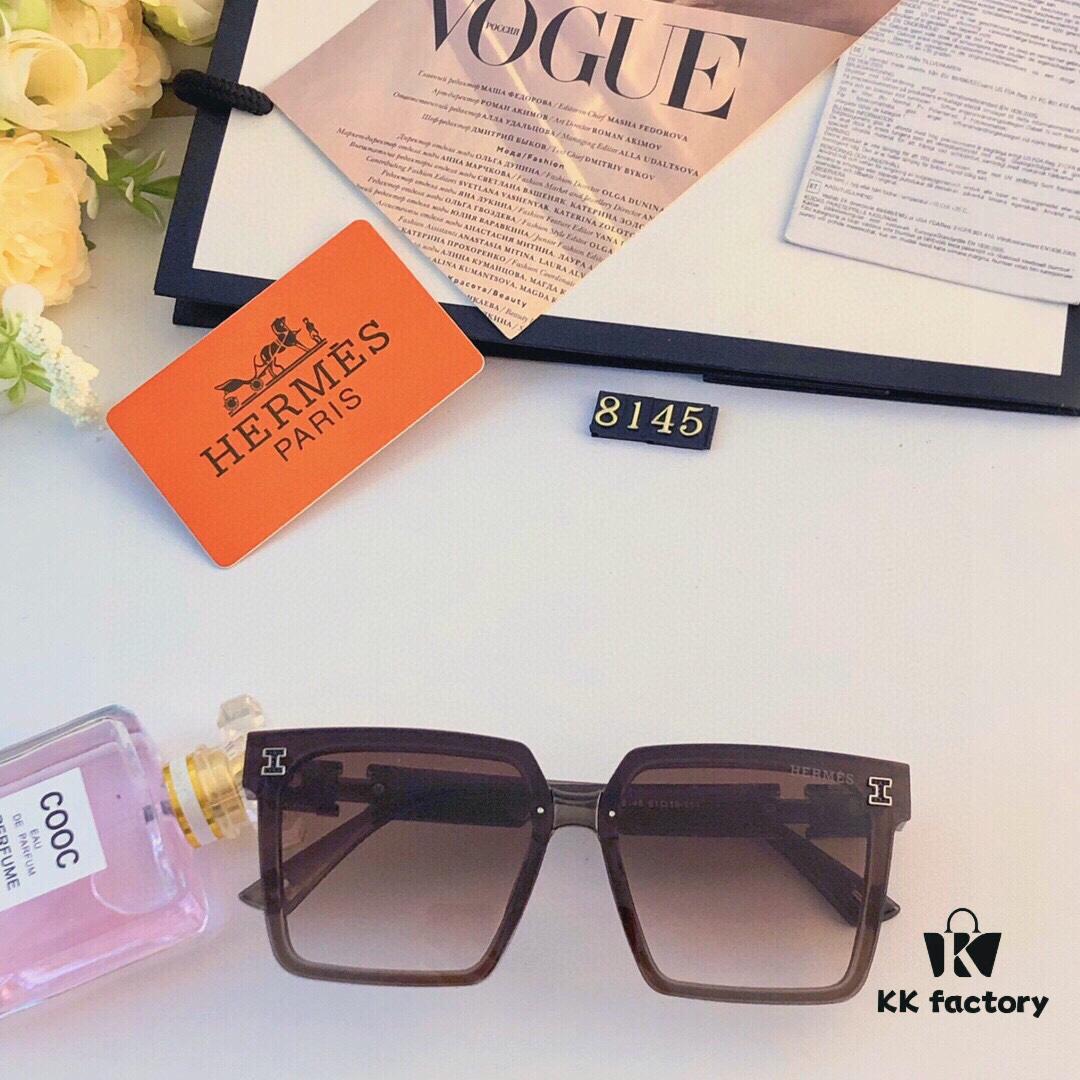 Hermes Women's Square Retro Sunglasses, Korean Style Ins High-End Fashion, Slimming for Large Faces, Trendy Celebrity Streetwear Sun Protection Glasses