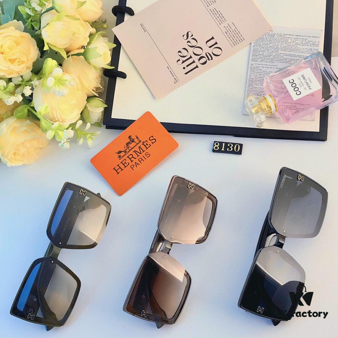 Hermes Women's Sunglasses 2024 New Arrival Square Retro Stylish Sun Protection Glasses for Long and Oval Faces