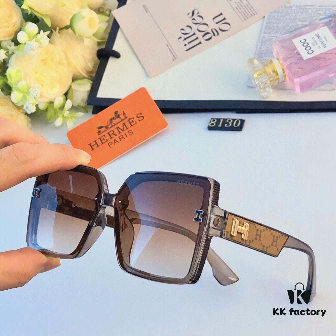 Hermes Women's Sunglasses 2024 New Arrival Square Retro Stylish Sun Protection Glasses for Long and Oval Faces