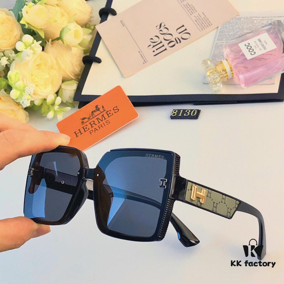 Hermes Women's Sunglasses 2024 New Arrival Square Retro Stylish Sun Protection Glasses for Long and Oval Faces
