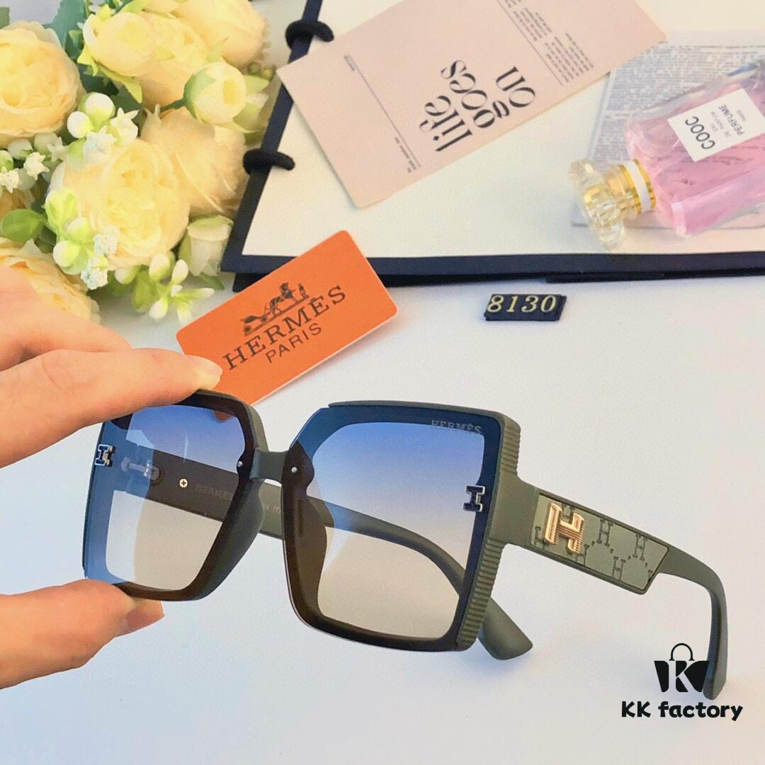 Hermes Women's Sunglasses 2024 New Arrival Square Retro Stylish Sun Protection Glasses for Long and Oval Faces