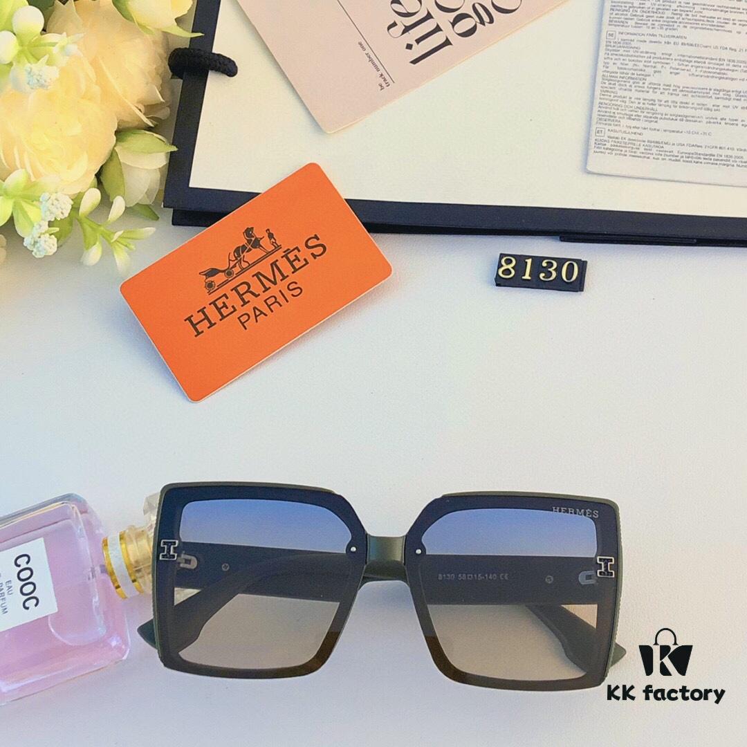 Hermes Women's Sunglasses 2024 New Arrival Square Retro Stylish Sun Protection Glasses for Long and Oval Faces