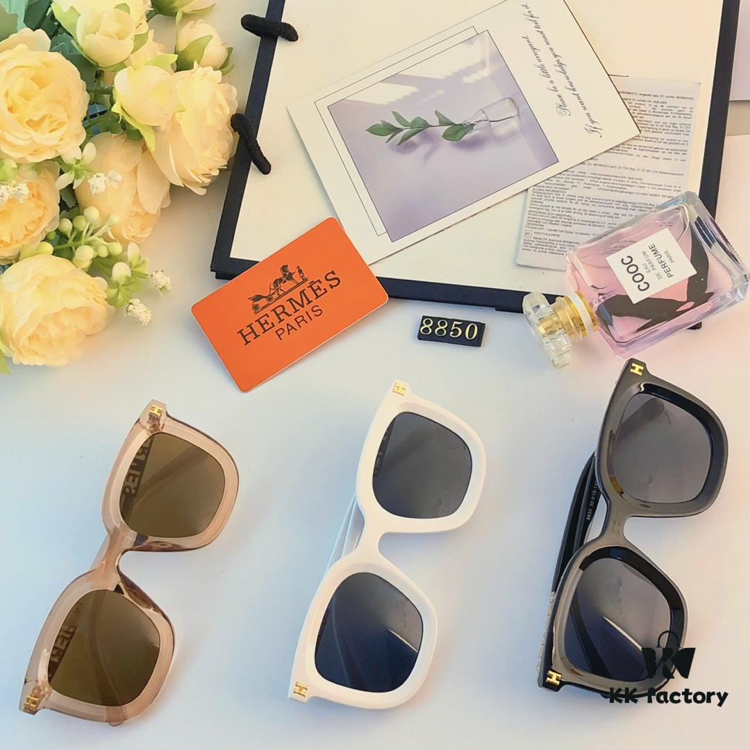 Hermes Sunglasses for Women, Trendy Square Frame UV Protection Glasses, Slimming Design for Round Faces, Suitable for Summer and Myopia, Unisex Style