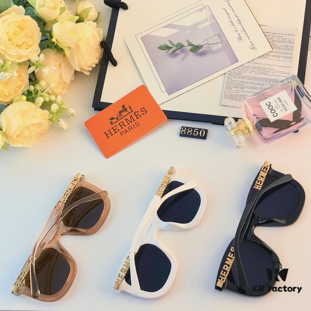 Hermes Sunglasses for Women, Trendy Square Frame UV Protection Glasses, Slimming Design for Round Faces, Suitable for Summer and Myopia, Unisex Style