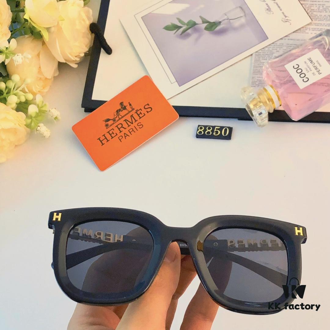 Hermes Sunglasses for Women, Trendy Square Frame UV Protection Glasses, Slimming Design for Round Faces, Suitable for Summer and Myopia, Unisex Style