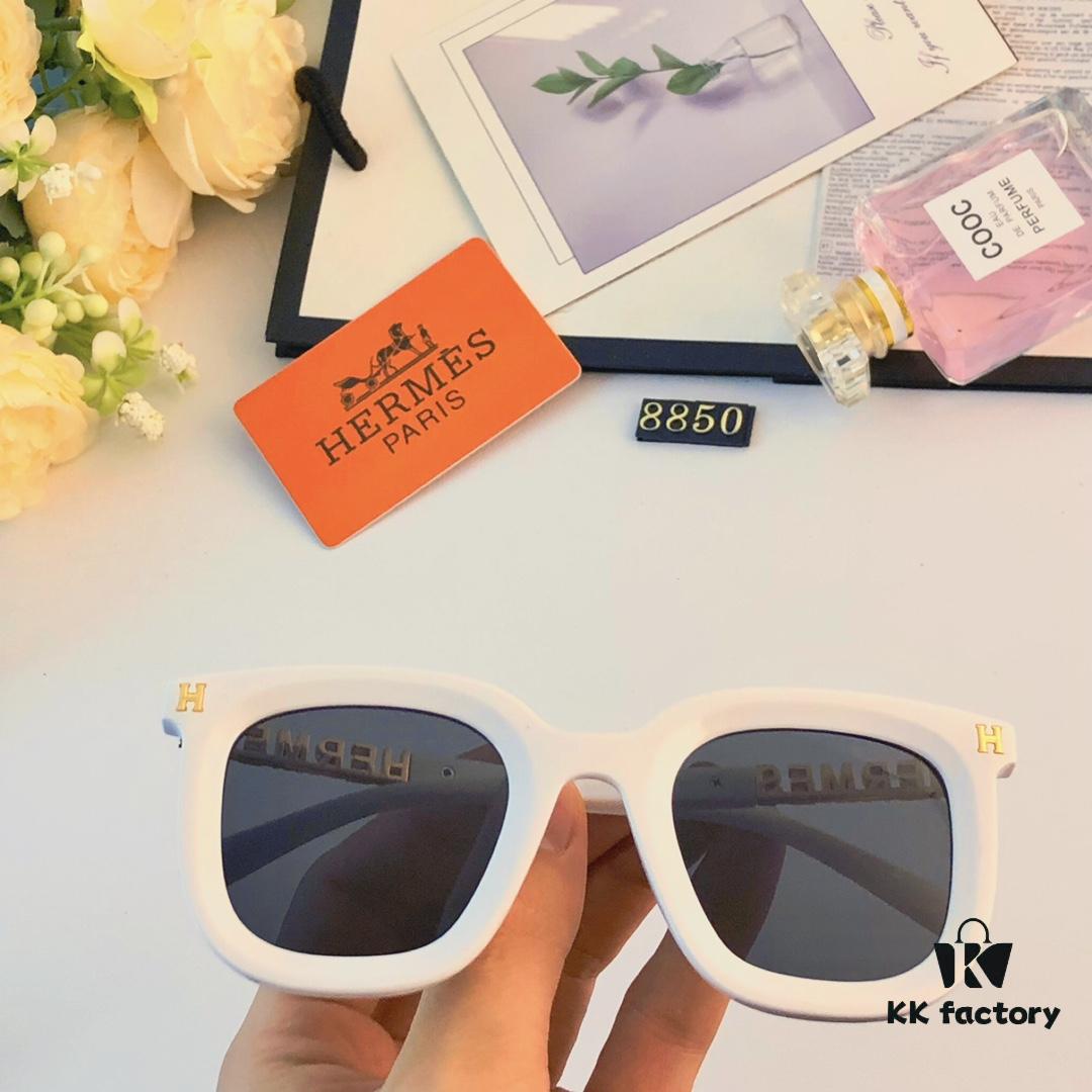 Hermes Sunglasses for Women, Trendy Square Frame UV Protection Glasses, Slimming Design for Round Faces, Suitable for Summer and Myopia, Unisex Style