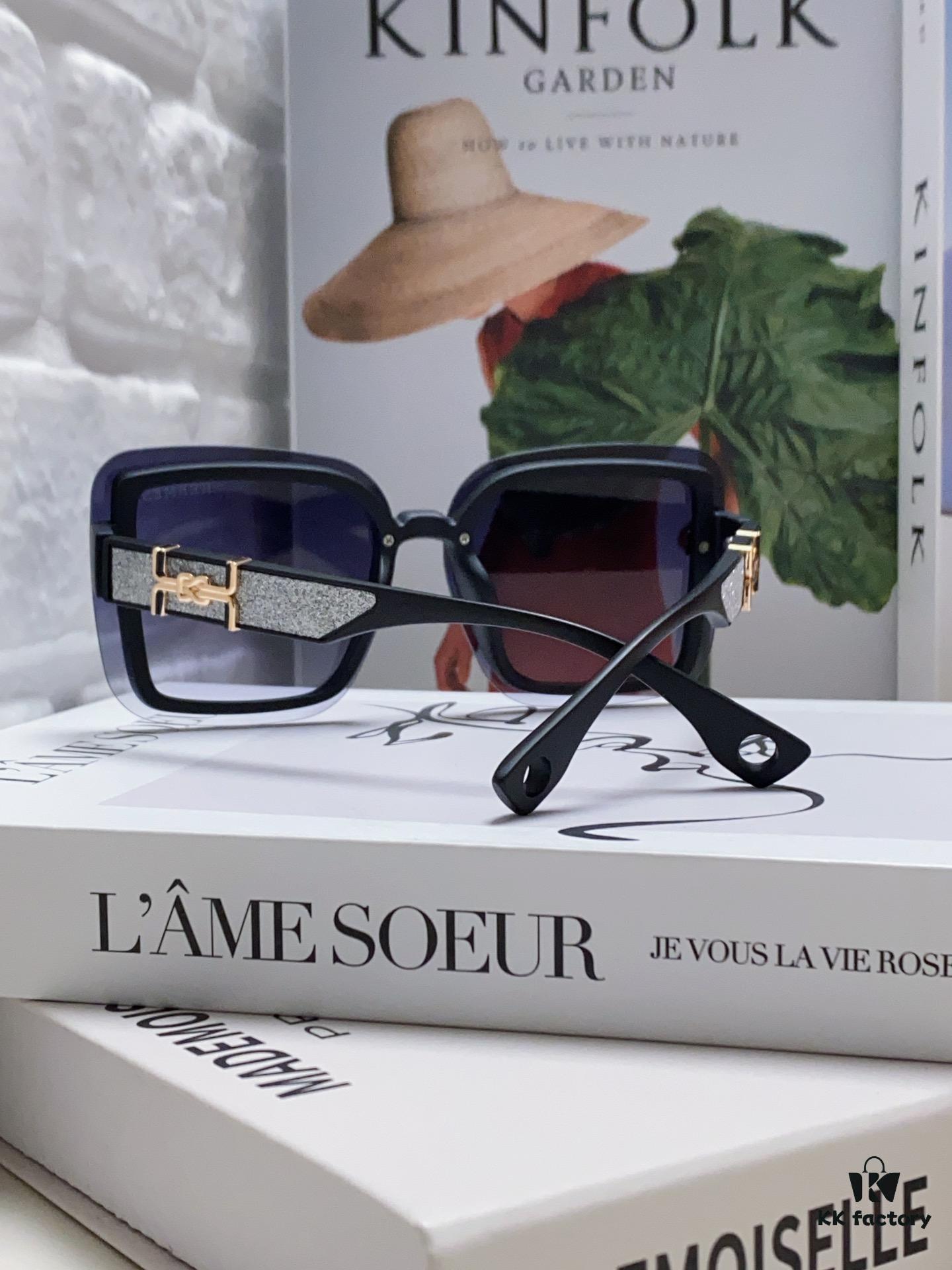 HERMES Women's Sunglasses, UV-Protective Round Oversized Frames, 2024 New Arrival, Vintage-Inspired Slimming Design, Trendy Influencer Glasses