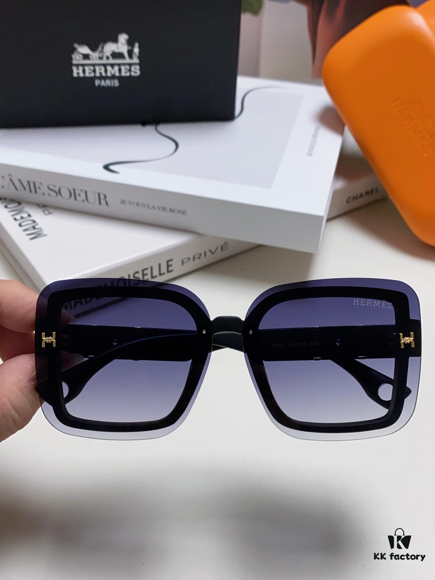 HERMES Women's Sunglasses, UV-Protective Round Oversized Frames, 2024 New Arrival, Vintage-Inspired Slimming Design, Trendy Influencer Glasses