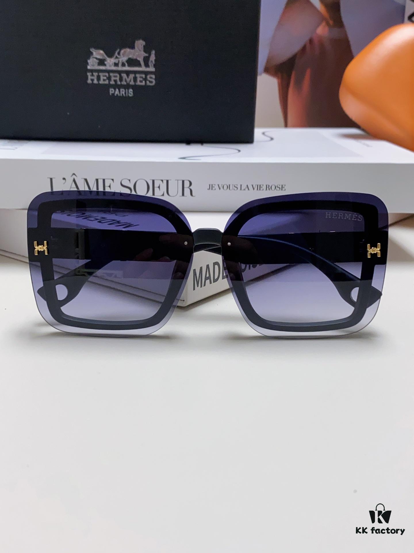 HERMES Women's Sunglasses, UV-Protective Round Oversized Frames, 2024 New Arrival, Vintage-Inspired Slimming Design, Trendy Influencer Glasses