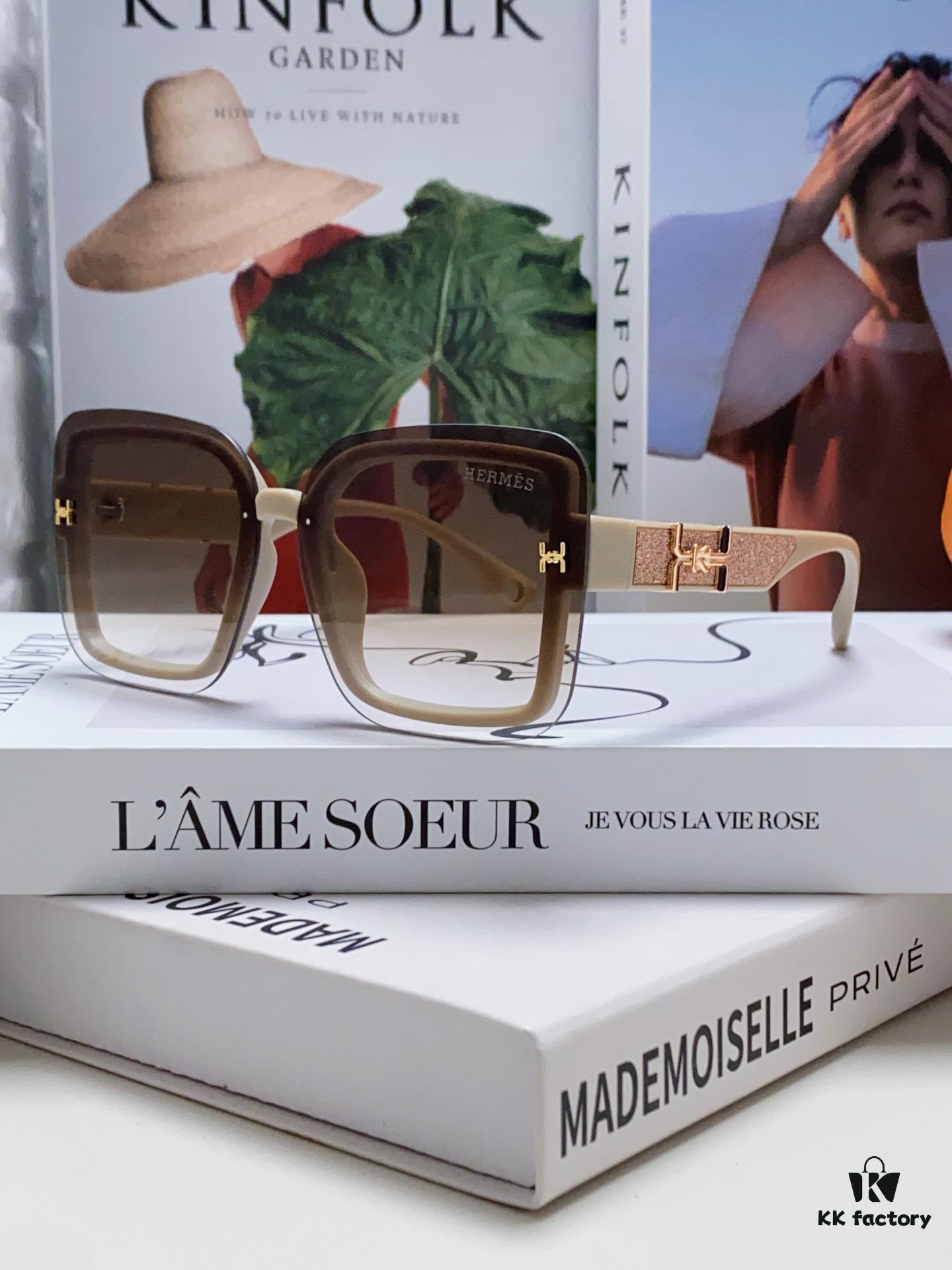 HERMES Women's Sunglasses 2024 New Arrival Oversized Round UV-Protective Sunglasses for Large Face, Vintage Slimming Style Popular Influencer Glasses