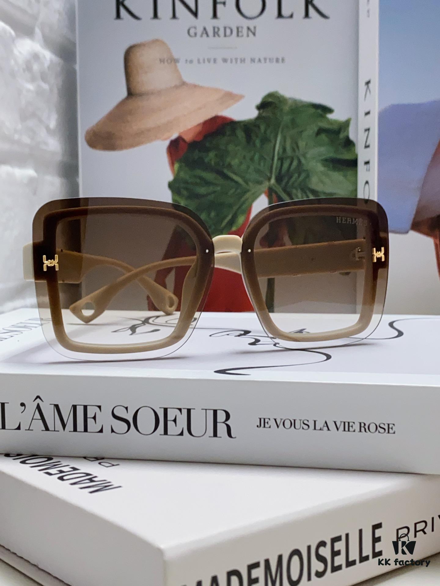 HERMES Women's Sunglasses 2024 New Arrival Oversized Round UV-Protective Sunglasses for Large Face, Vintage Slimming Style Popular Influencer Glasses