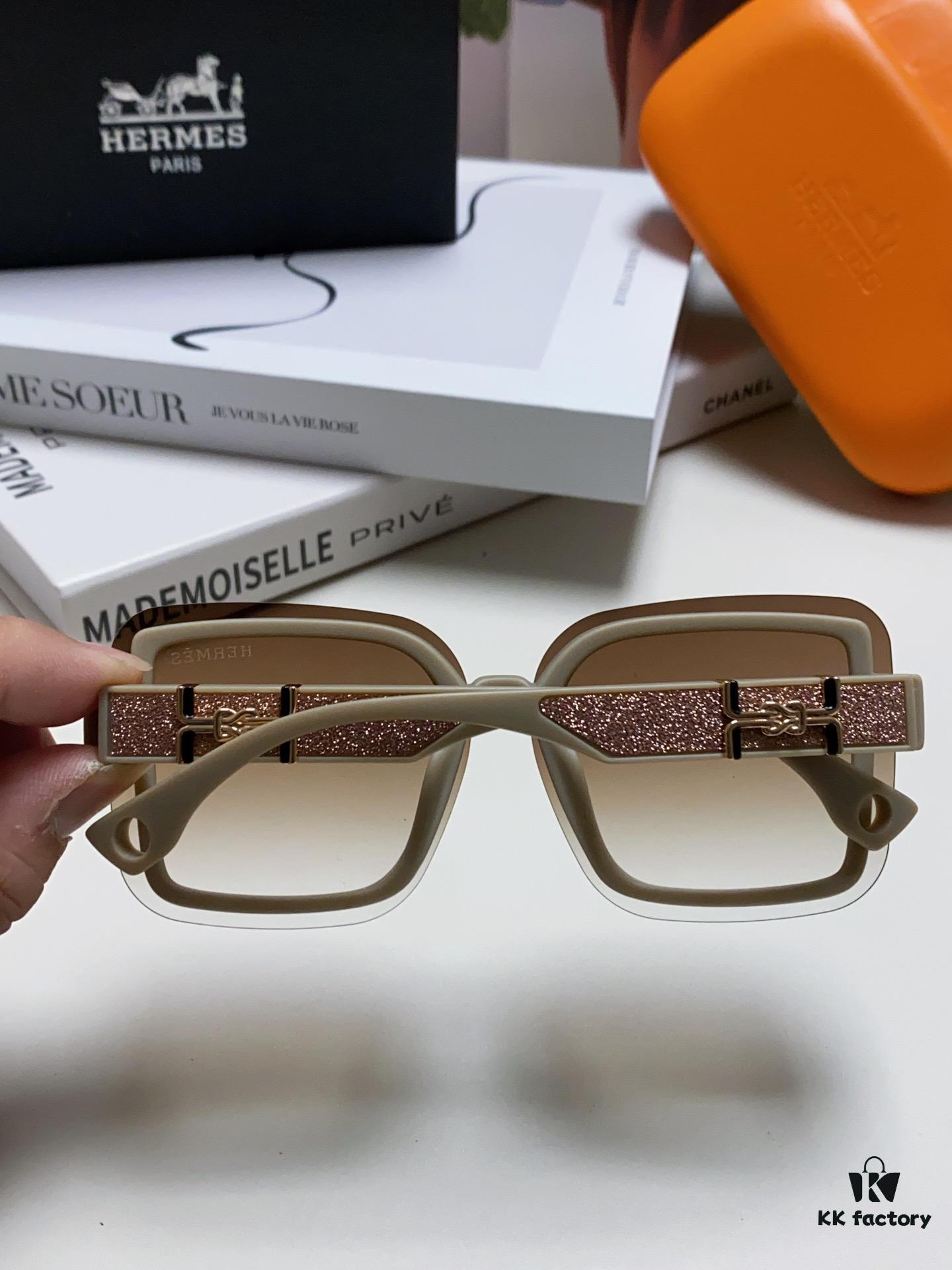 HERMES Women's Sunglasses 2024 New Arrival Oversized Round UV-Protective Sunglasses for Large Face, Vintage Slimming Style Popular Influencer Glasses