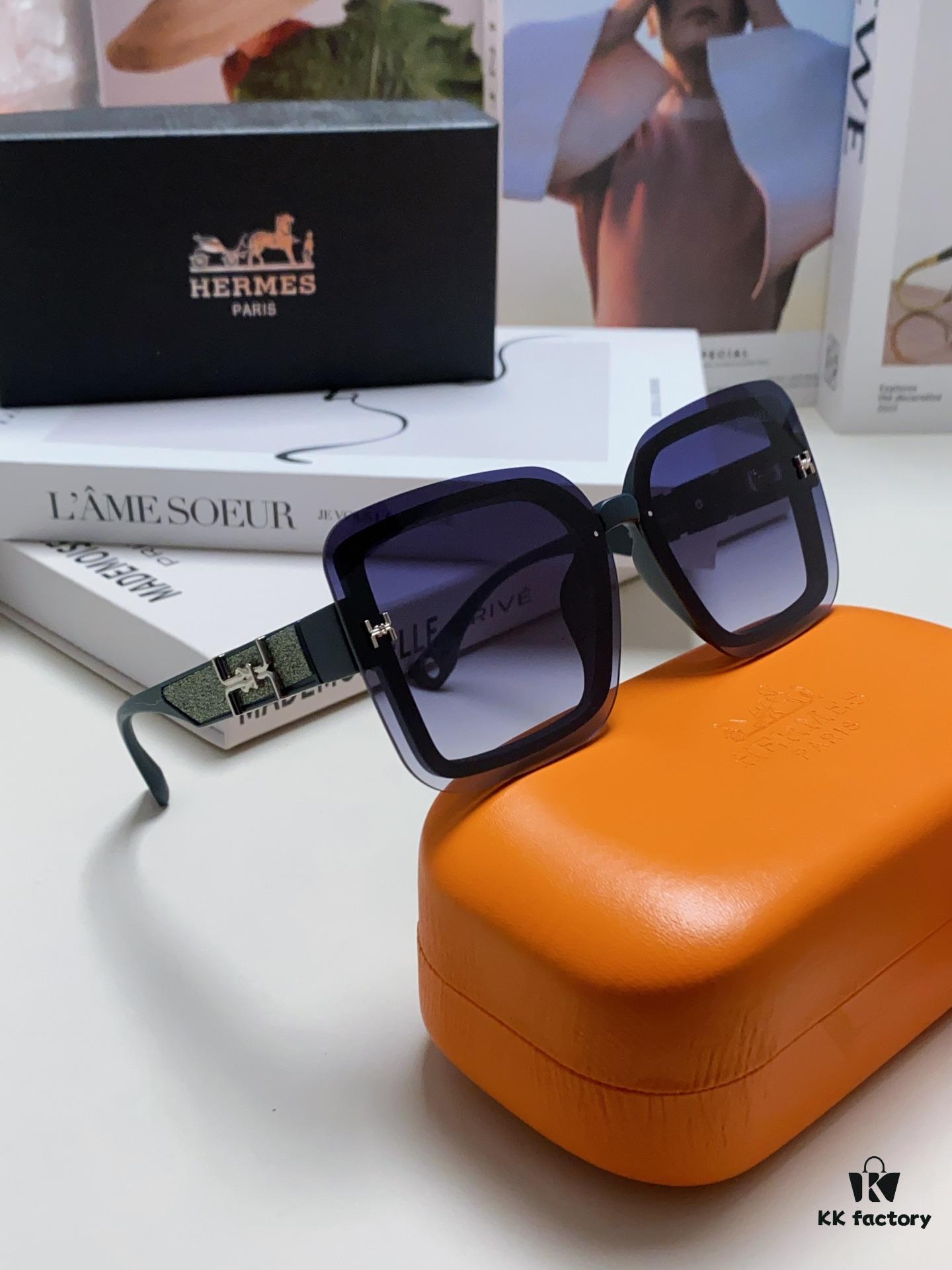 HERMES Women's Sunglasses, UV-Protective Oversized Round Frame Sunglasses 2024 New Arrival, Vintage-Inspired Slimming Design for Large Faces, Trendy Influencer Eyewear