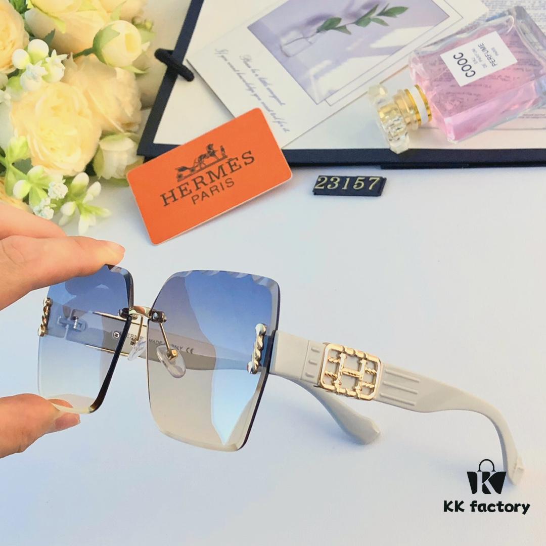 Hermes 2024 New Arrival European and American Style Frameless Sunglasses for Women, Oversized Summer Sun Glasses that Flatter Large Faces and Slim the Appearance