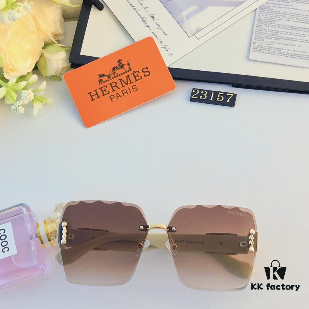 Hermes 2024 New Arrival European and American Style Frameless Sunglasses for Women, Oversized Summer Sun Glasses that Flatter Large Faces and Slim the Appearance