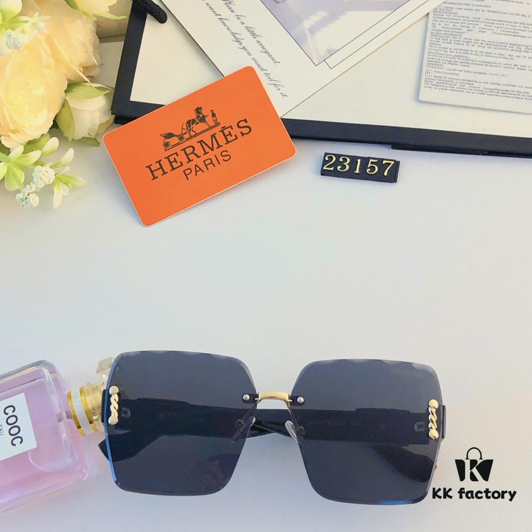 Hermes 2024 New Arrival European and American Style Frameless Sunglasses for Women, Oversized Summer Sun Glasses that Flatter Large Faces and Slim the Appearance