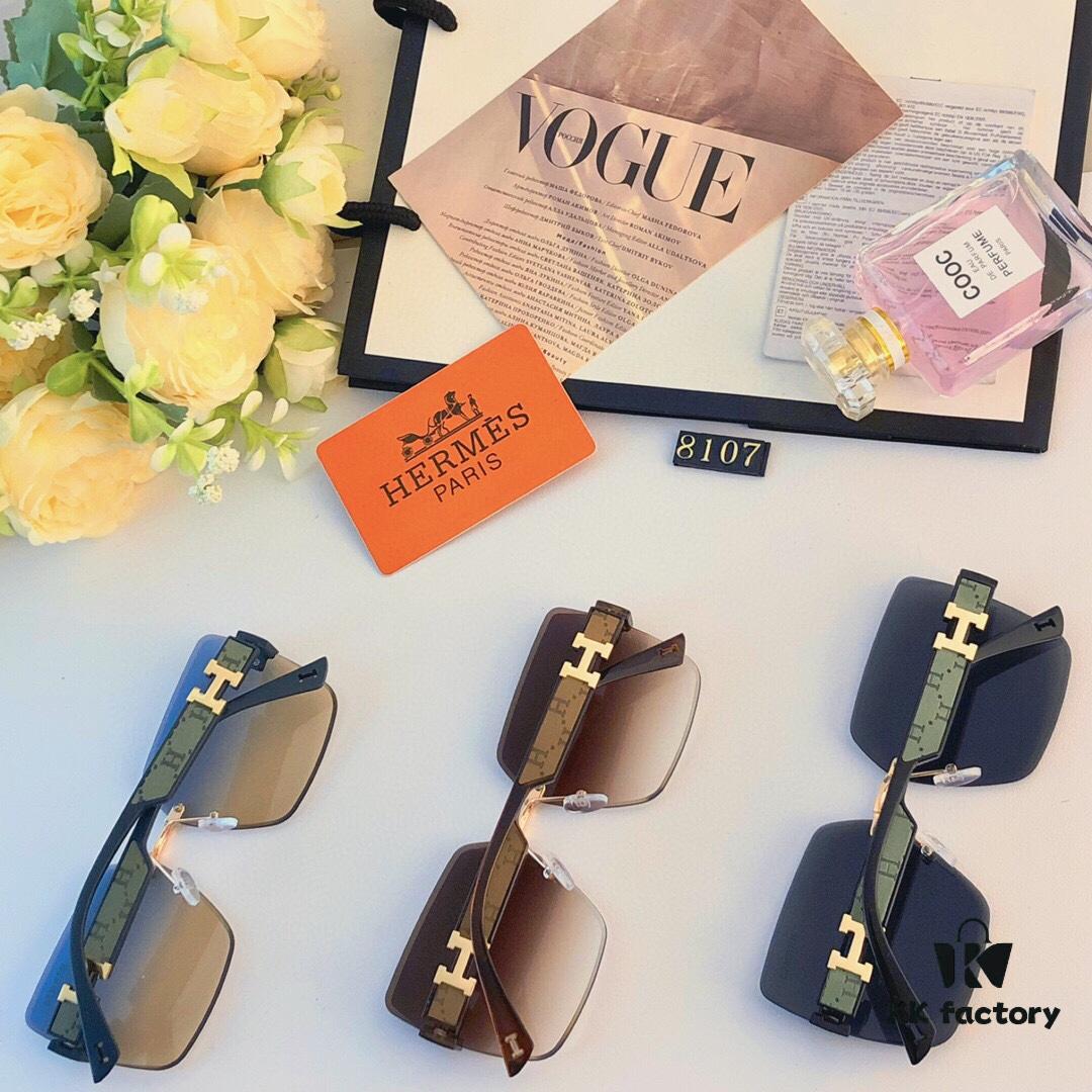 Hermes Unframed Square Sunglasses for Women, Slimming Design, 2024 New Arrival UV Protection, Korean Style Influencer Trendy High-End Sun Glasses