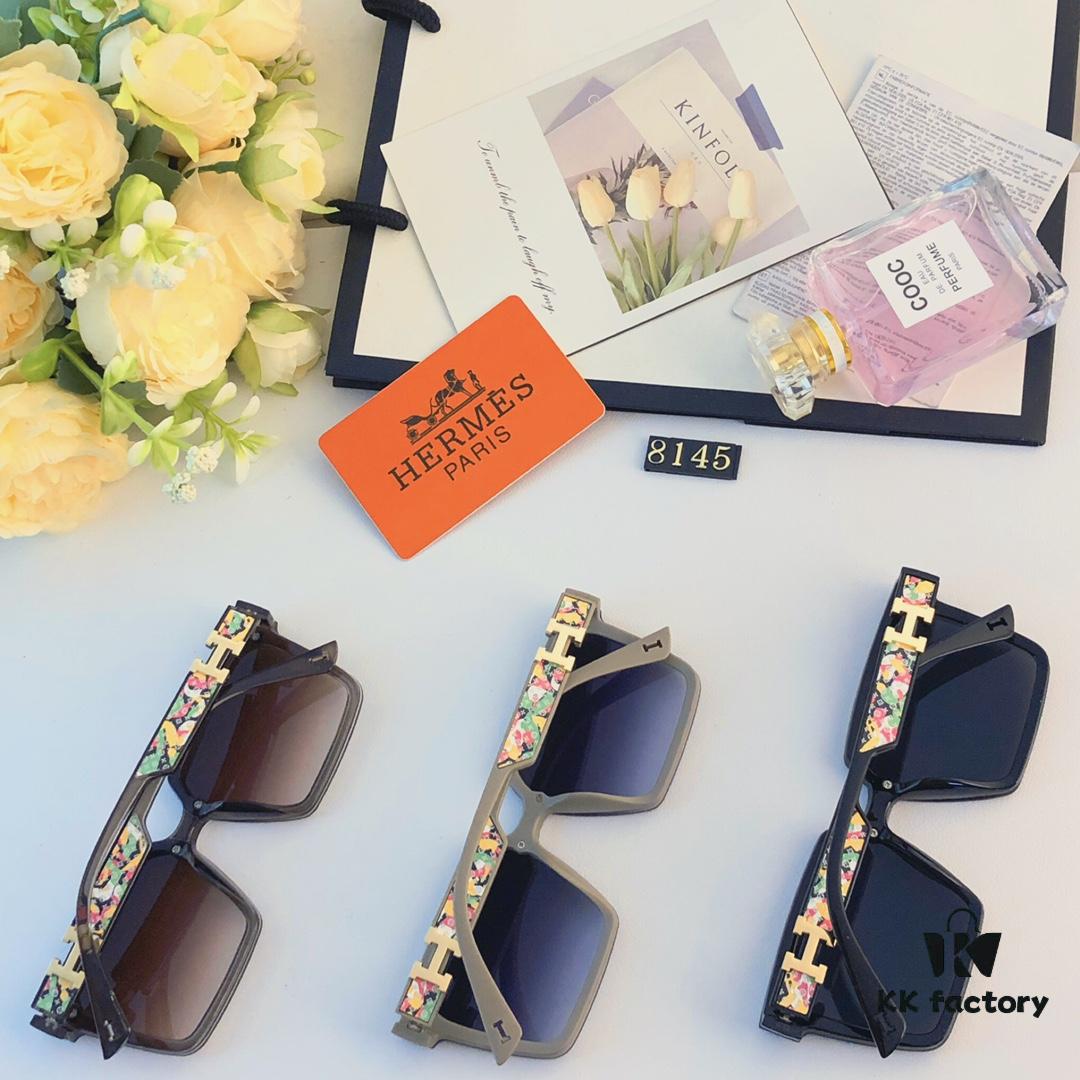 Hermes Women's Square Retro Sunglasses, Korean Style Ins High-End Fashion, Slimming for Large Faces, Stylish Street Snap UV Protection