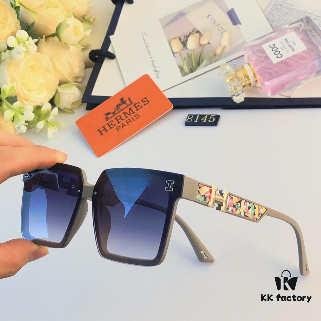 Hermes Women's Square Retro Sunglasses, Korean Style Ins High-End Fashion, Slimming for Large Faces, Stylish Street Snap UV Protection