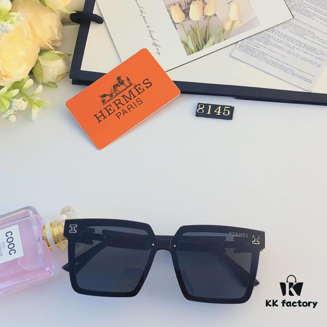 Hermes Women's Square Retro Sunglasses, Korean Style Ins High-End Fashion, Slimming for Large Faces, Stylish Street Snap UV Protection