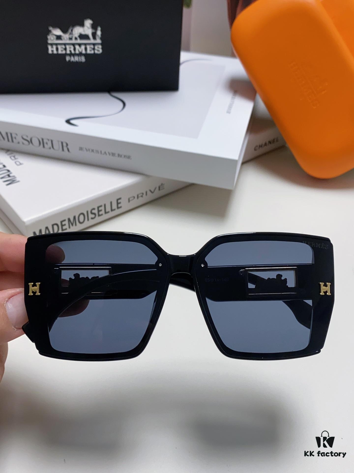 Hermes 2024 New Arrival Polarized Sunglasses for Women, Fashion Oversized Frame, Slimming Effect, UV Protection, Versatile and Stylish