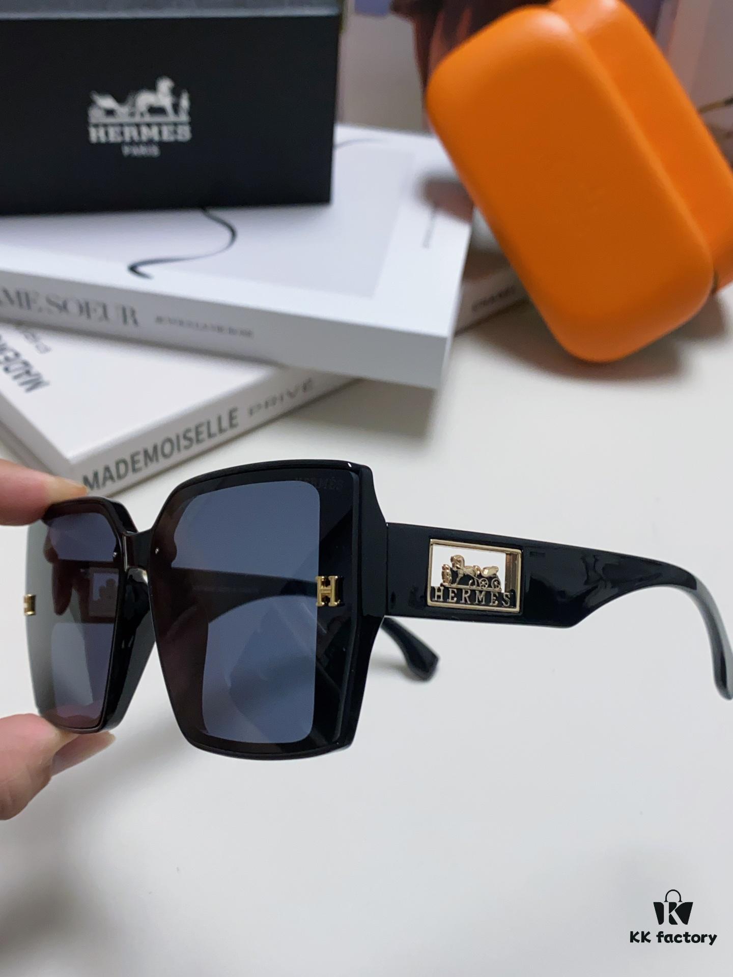 Hermes 2024 New Arrival Polarized Sunglasses for Women, Fashion Oversized Frame, Slimming Effect, UV Protection, Versatile and Stylish