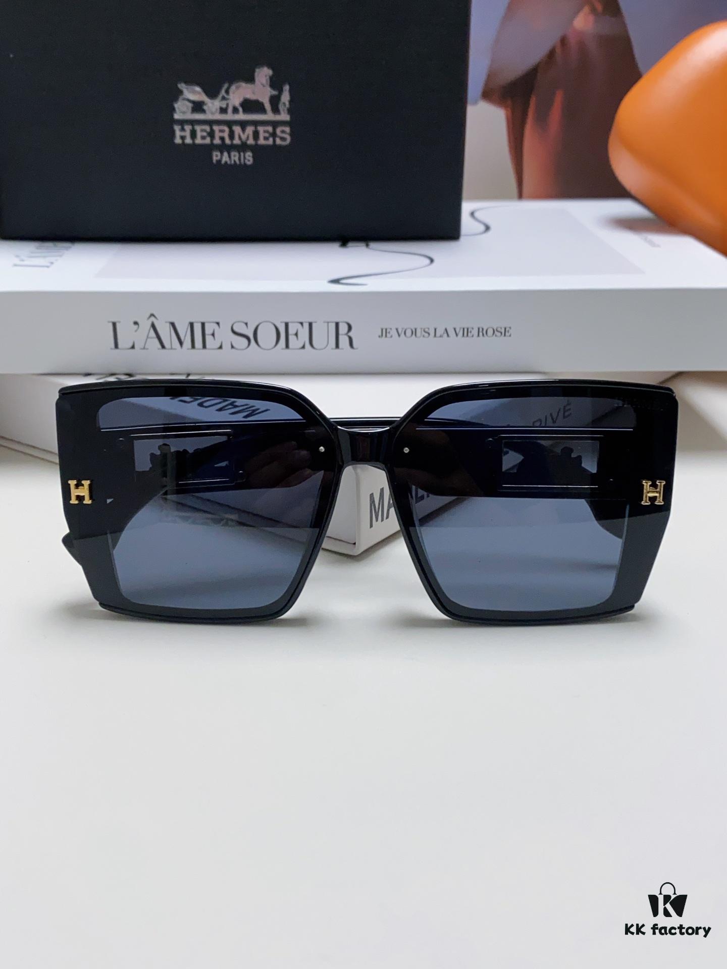 Hermes 2024 New Arrival Polarized Sunglasses for Women, Fashion Oversized Frame, Slimming Effect, UV Protection, Versatile and Stylish
