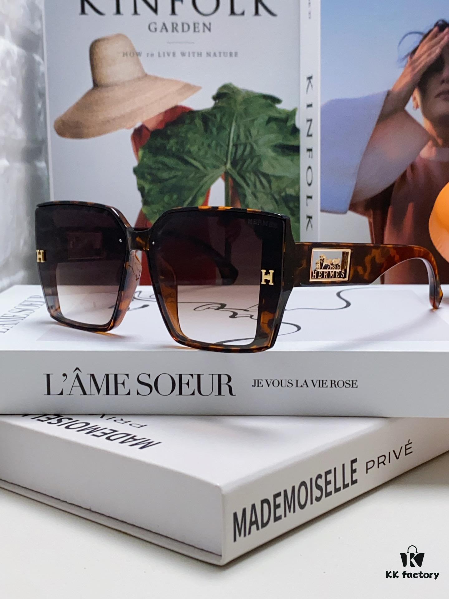 Hermes 2024 New Polarized Sunglasses for Women, Fashionable Oversized Frame, Slimming Effect, UV Protection, Casual and Versatile Sun Glasses