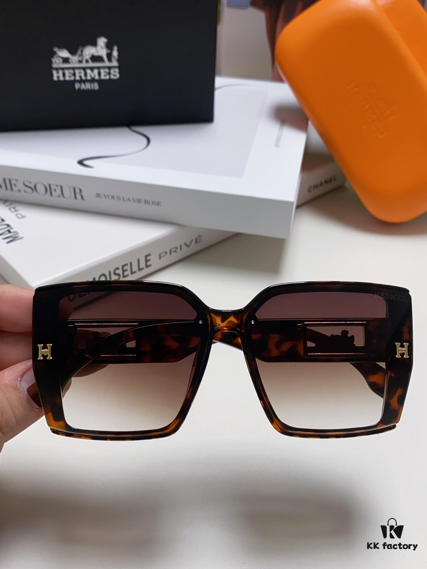 Hermes 2024 New Polarized Sunglasses for Women, Fashionable Oversized Frame, Slimming Effect, UV Protection, Casual and Versatile Sun Glasses