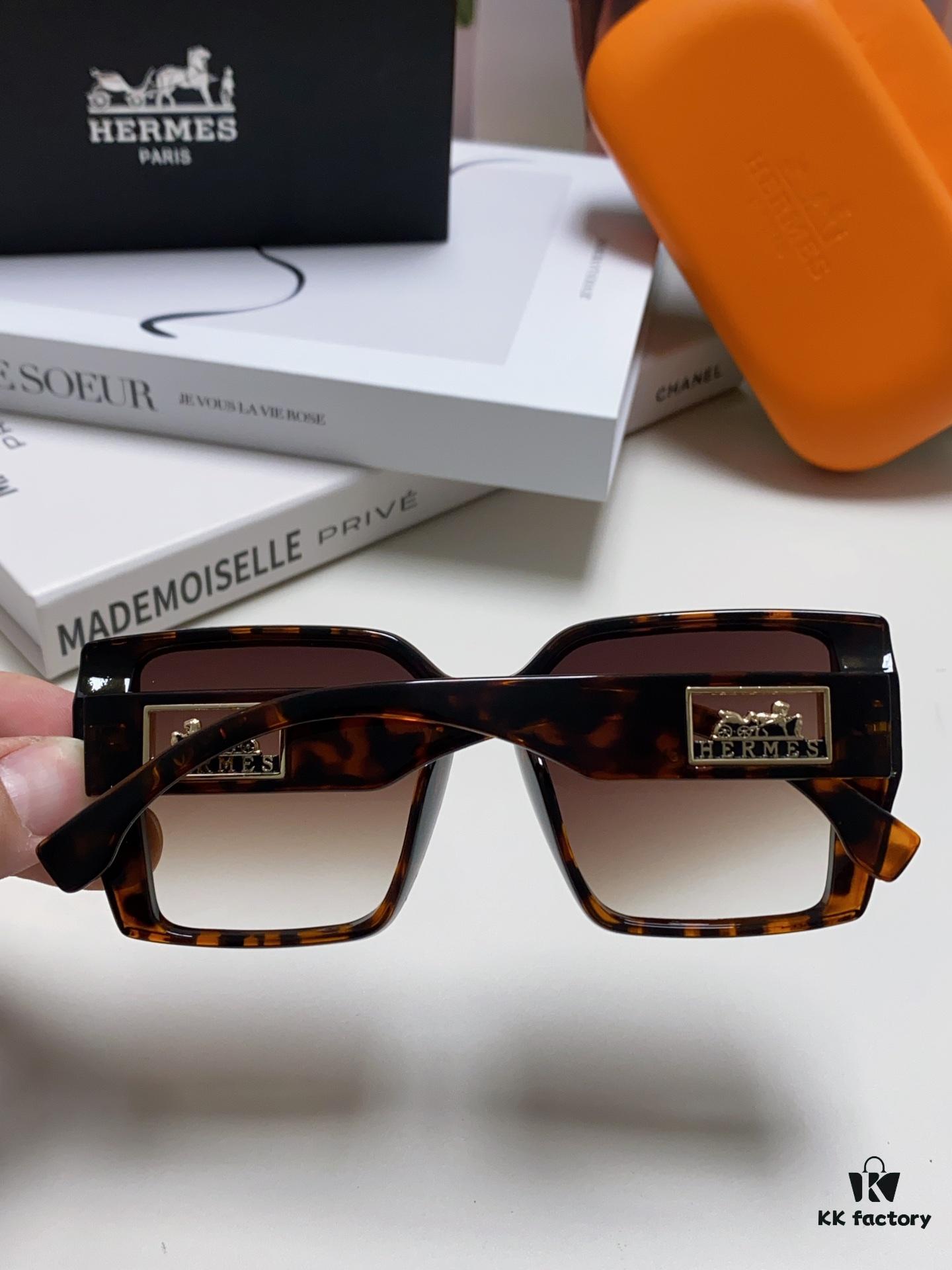 Hermes 2024 New Polarized Sunglasses for Women, Fashionable Oversized Frame, Slimming Effect, UV Protection, Casual and Versatile Sun Glasses