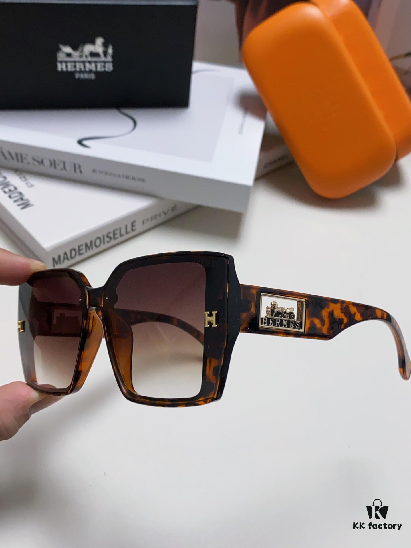 Hermes 2024 New Polarized Sunglasses for Women, Fashionable Oversized Frame, Slimming Effect, UV Protection, Casual and Versatile Sun Glasses