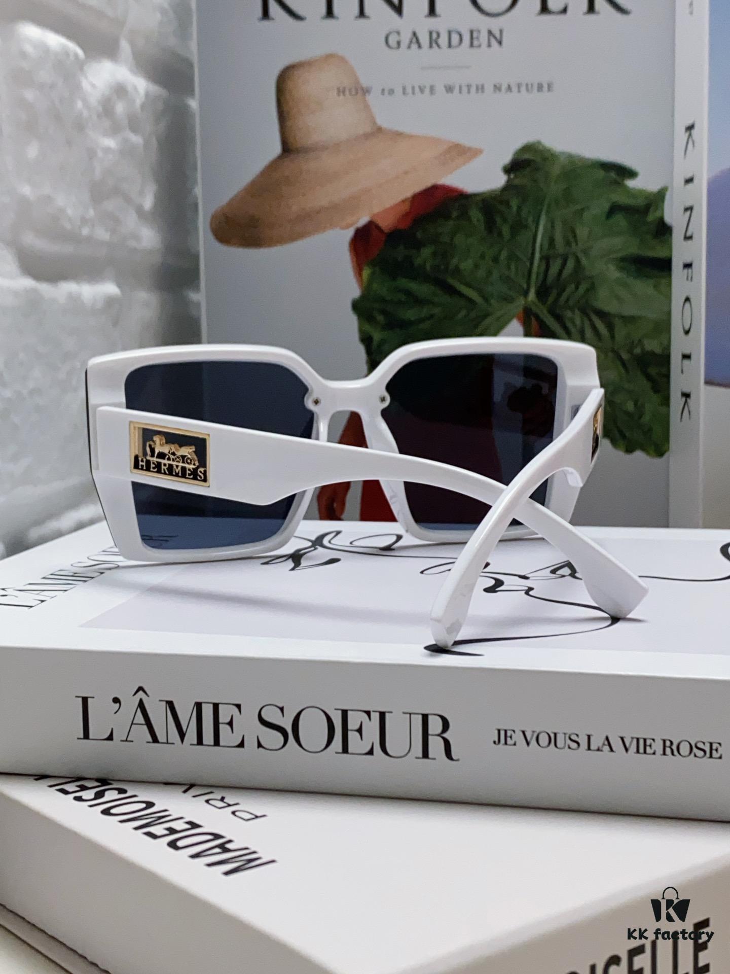 Hermes 2024 New Polarized Sunglasses for Women, Fashionable Oversized Frame, Slimming Effect, UV Protection, Casual and Versatile Style