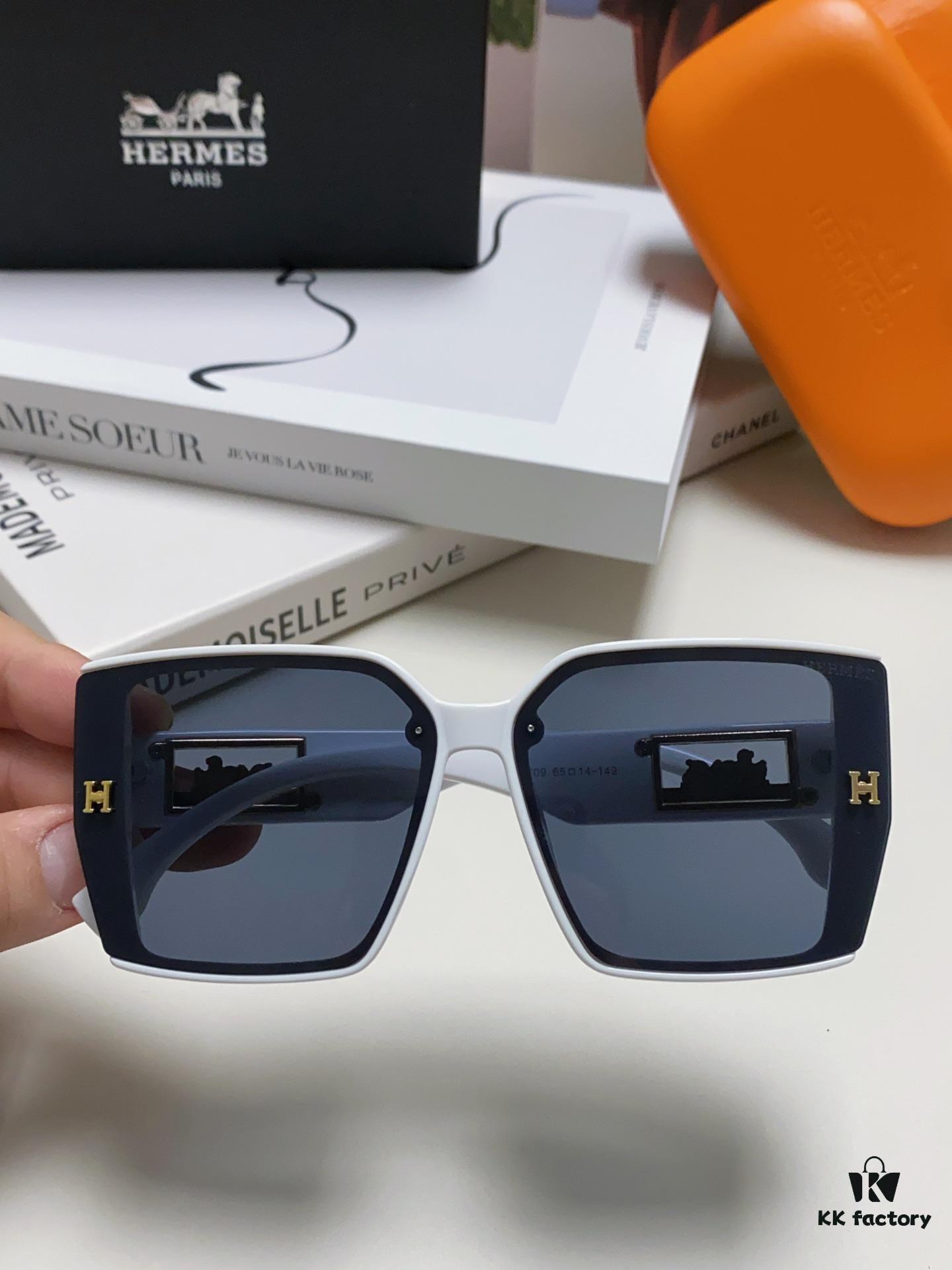 Hermes 2024 New Polarized Sunglasses for Women, Fashionable Oversized Frame, Slimming Effect, UV Protection, Casual and Versatile Style