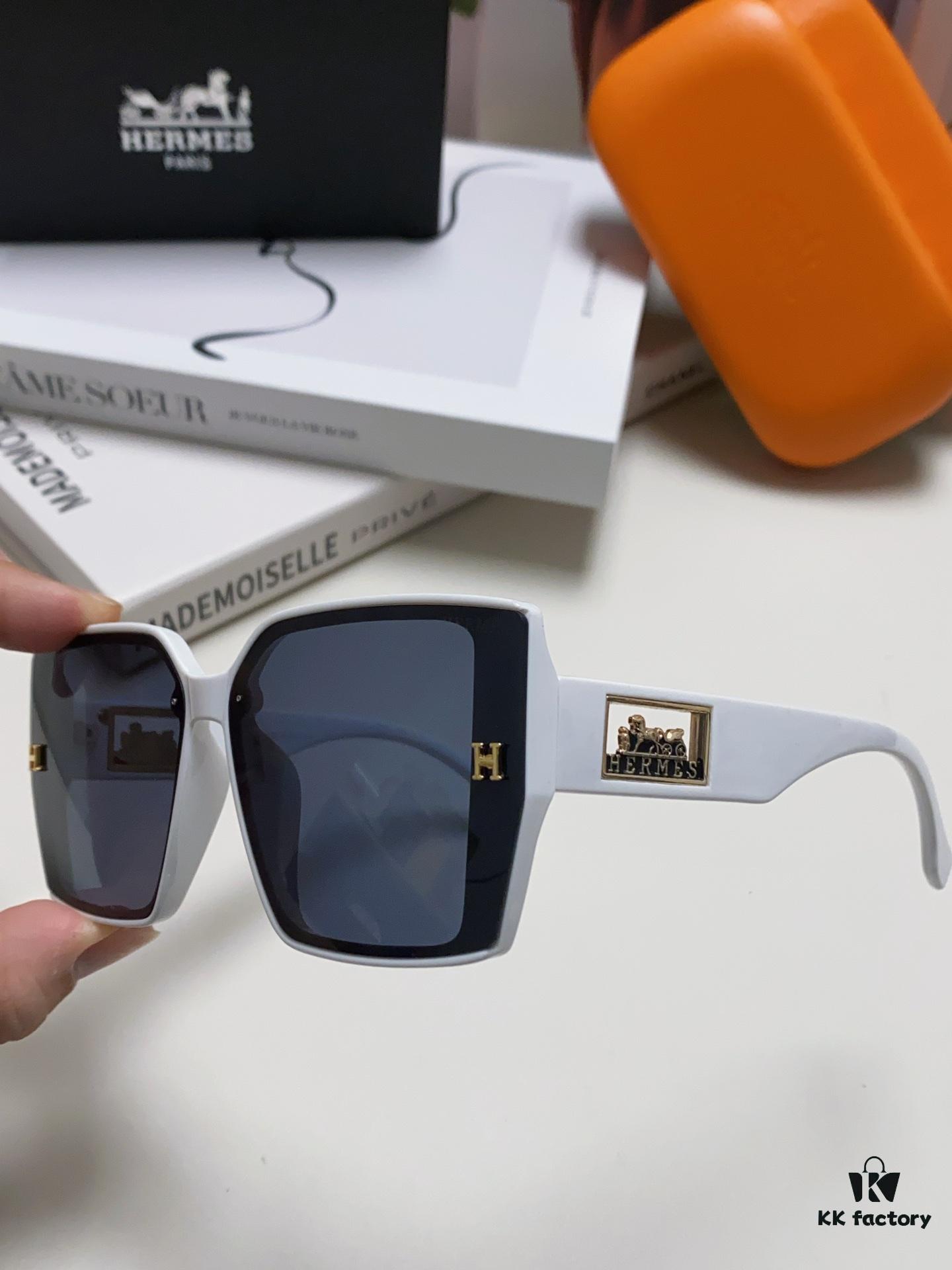 Hermes 2024 New Polarized Sunglasses for Women, Fashionable Oversized Frame, Slimming Effect, UV Protection, Casual and Versatile Style