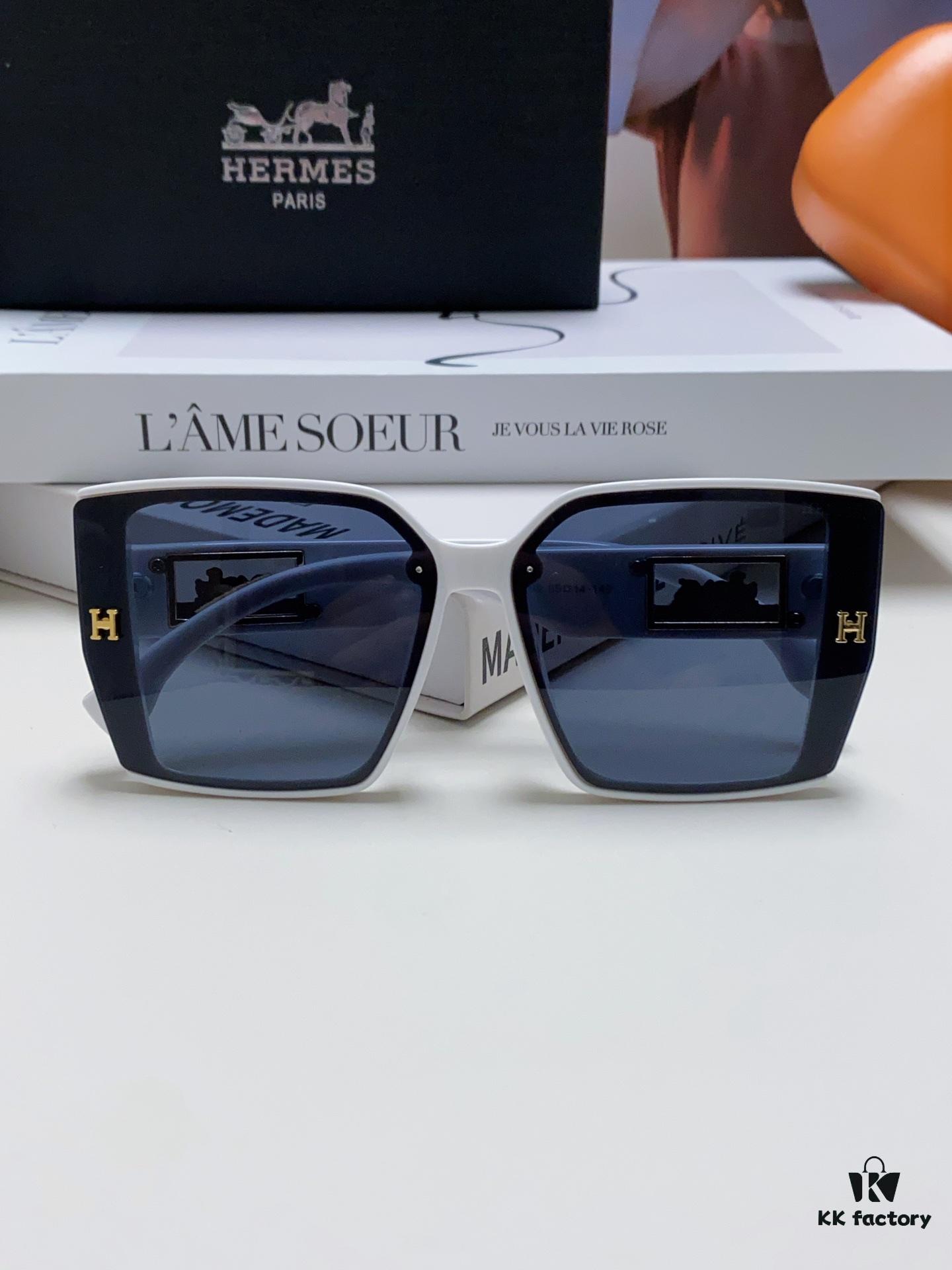 Hermes 2024 New Polarized Sunglasses for Women, Fashionable Oversized Frame, Slimming Effect, UV Protection, Casual and Versatile Style