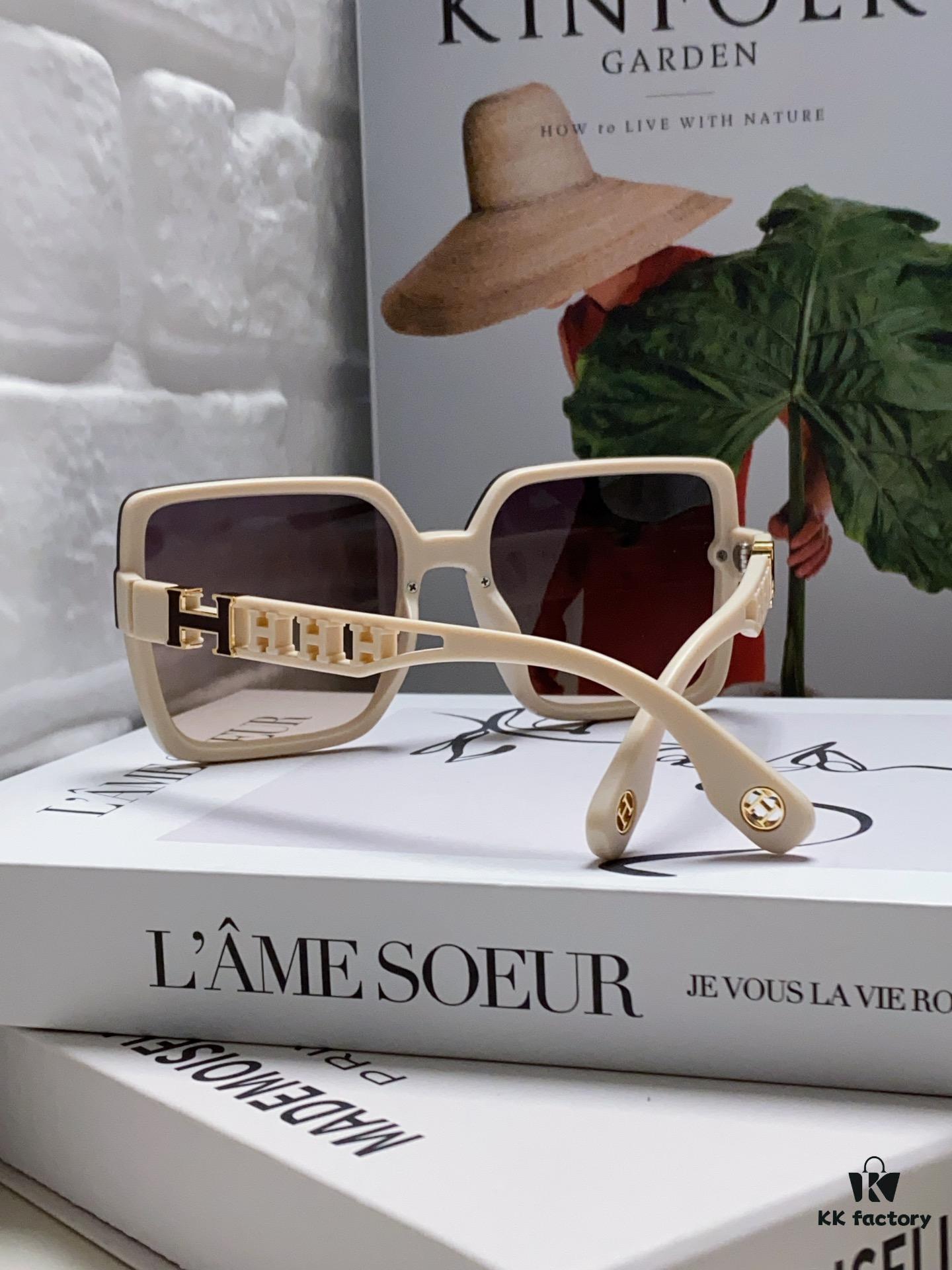 HERMES 2024 New Arrival Popular Fashion H Sunglasses for Women UV Protection Driver's Glasses, Stylish White Sunglasses with HHH Logo