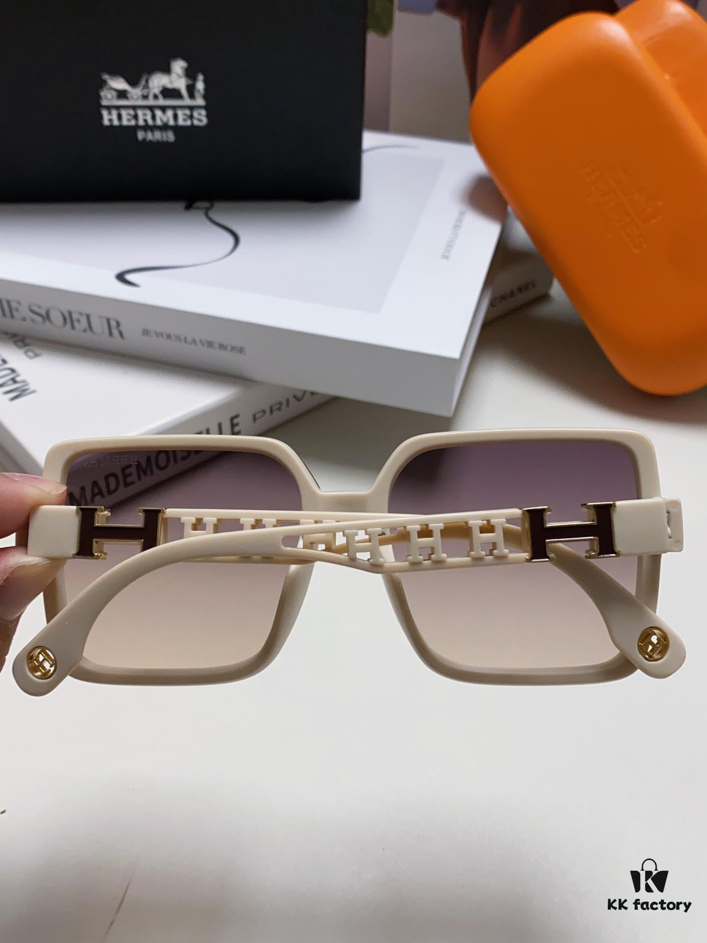 HERMES 2024 New Arrival Popular Fashion H Sunglasses for Women UV Protection Driver's Glasses, Stylish White Sunglasses with HHH Logo