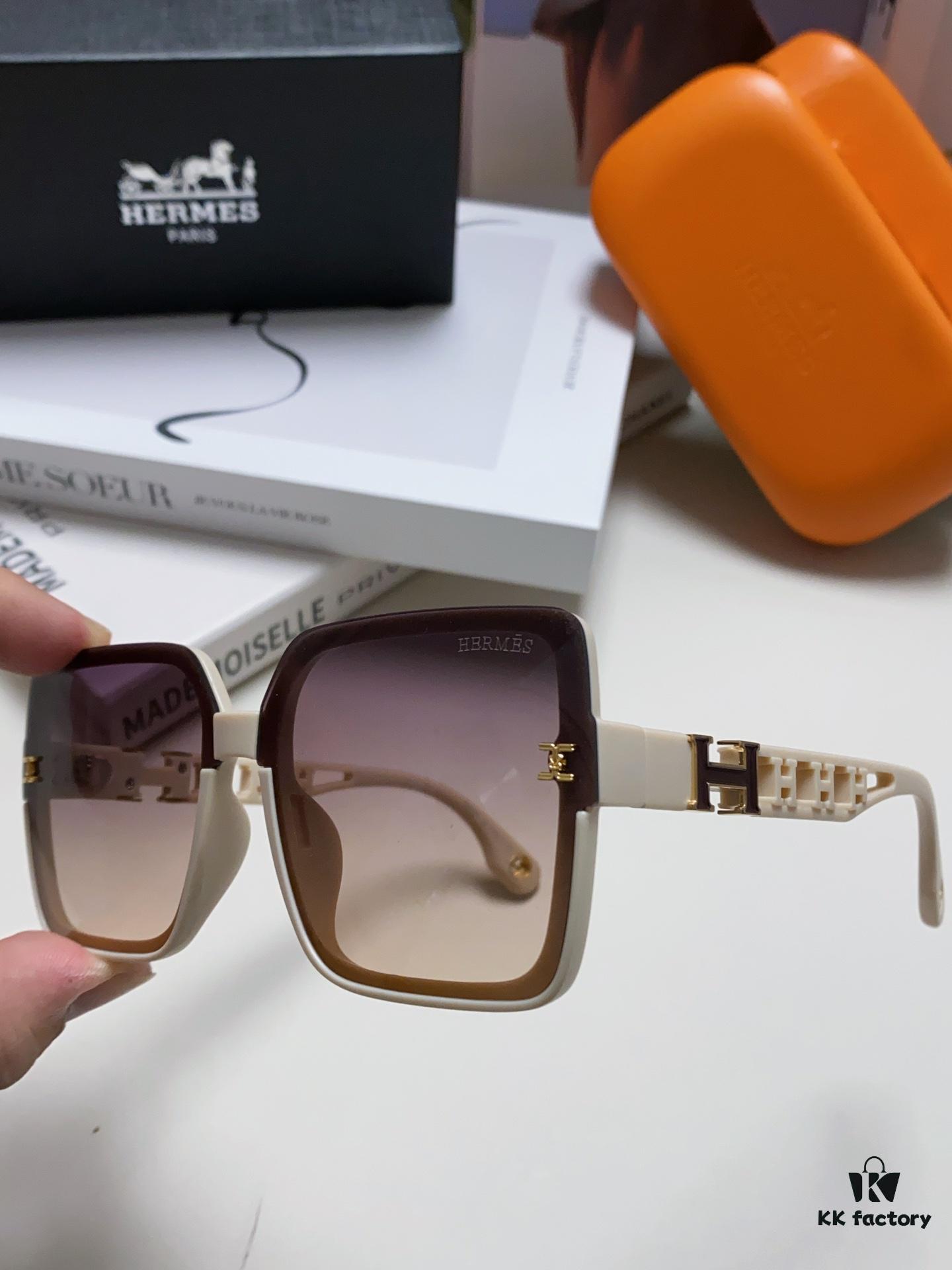 HERMES 2024 New Arrival Popular Fashion H Sunglasses for Women UV Protection Driver's Glasses, Stylish White Sunglasses with HHH Logo