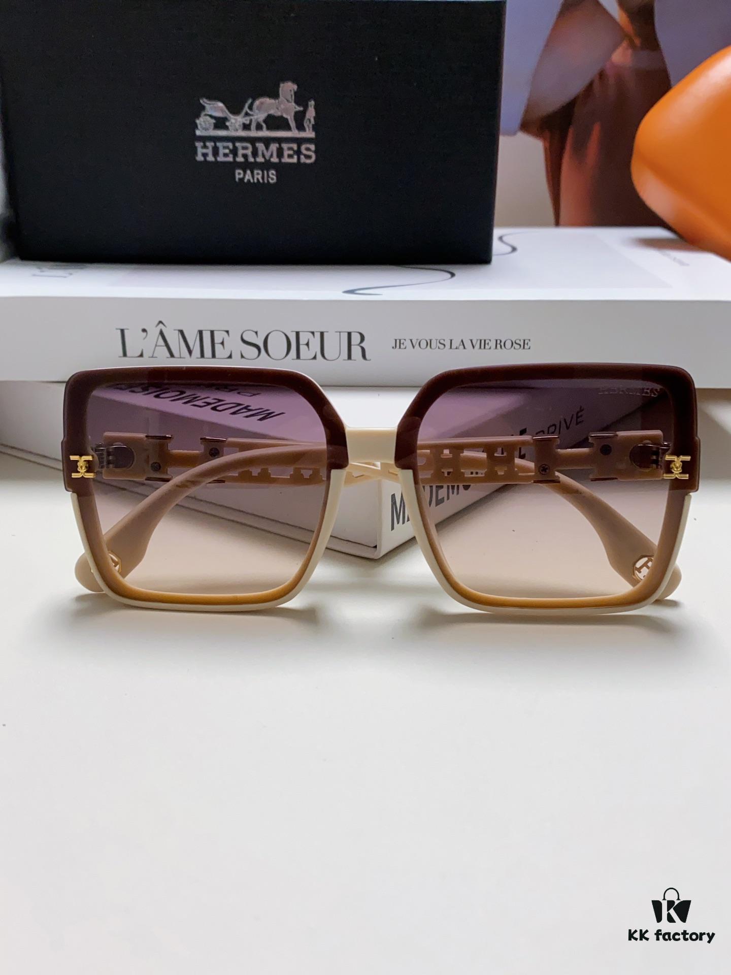 HERMES 2024 New Arrival Popular Fashion H Sunglasses for Women UV Protection Driver's Glasses, Stylish White Sunglasses with HHH Logo