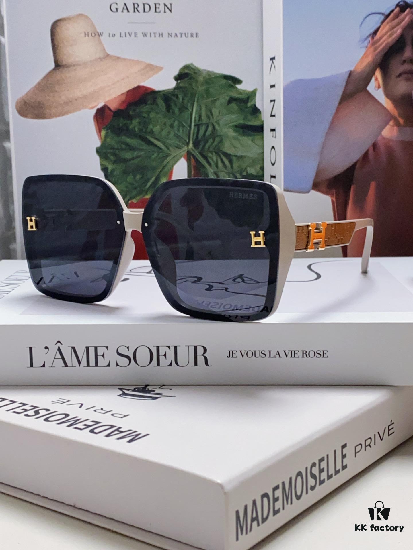 Hermes New Polarized Sunglasses for Women, Fashion Oversized Frame Minimalist UV Protection Sunglasses, Slimming and Stylish Accessory