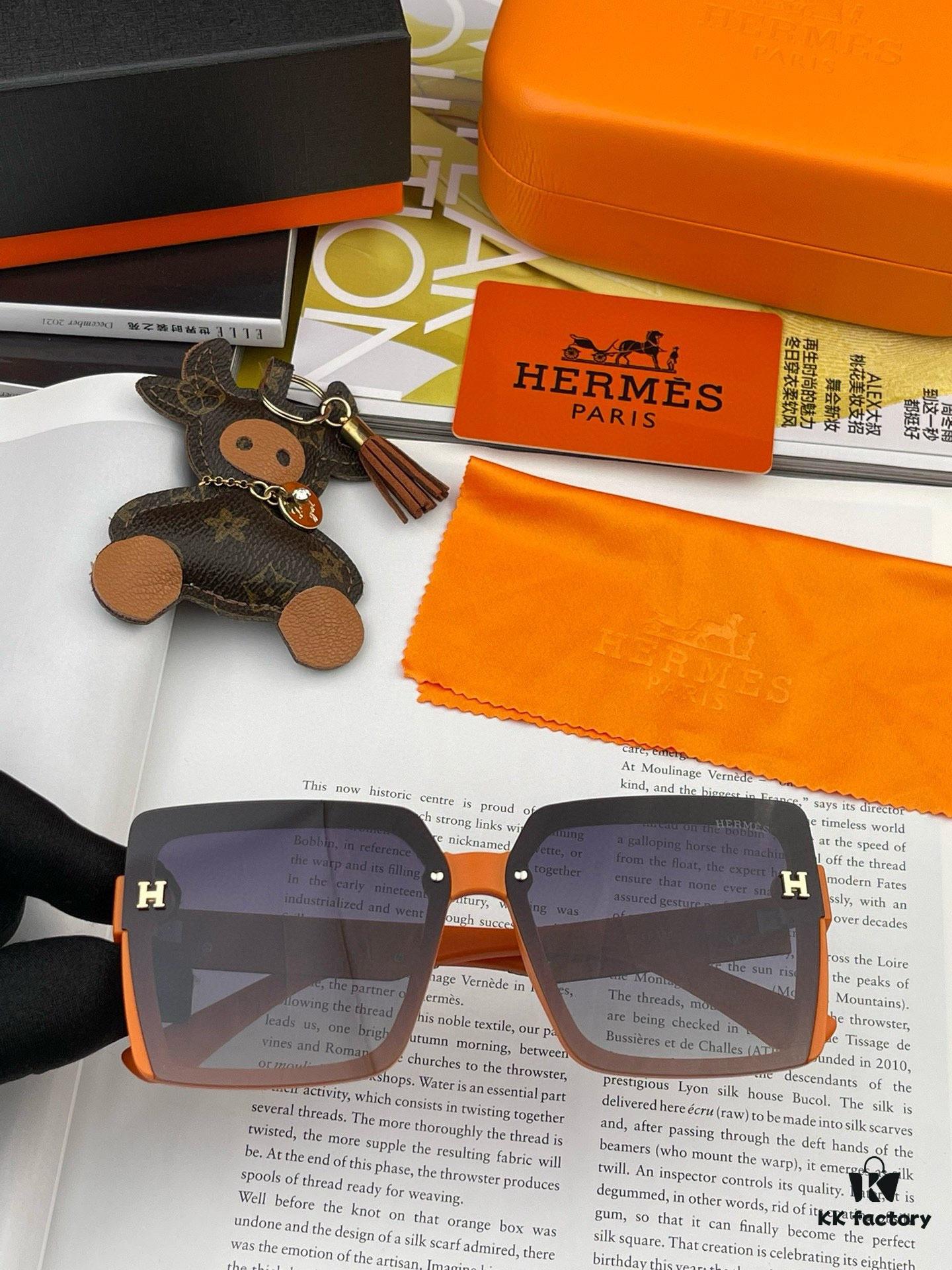 HERMES 2024 Spring New Arrival Original Release Famous Internet Sensation Ultra-Hot Selling Luxury Square Sunglasses Classic Integrated Frame Design High-End Quality Authentic Brand Premium Sunglasses Model: H1245
